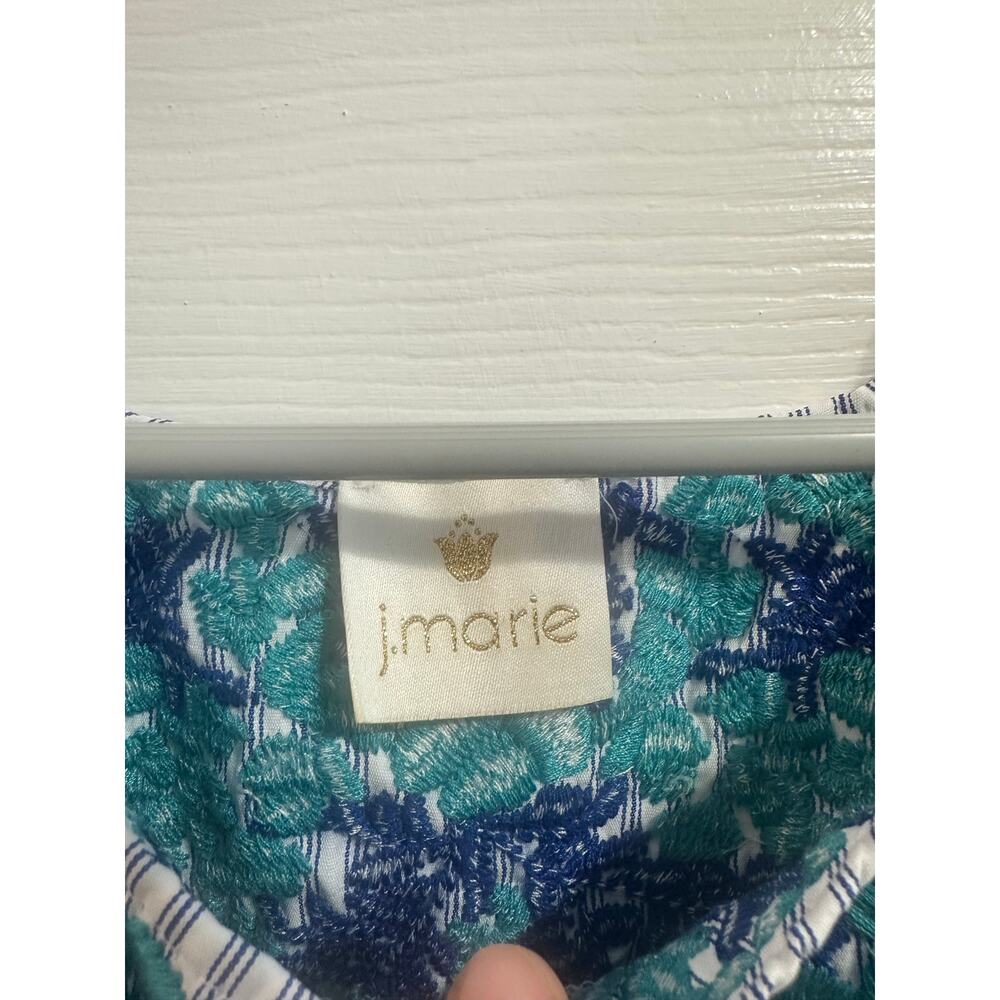J.Marie Embroidered Tank Top Blouse Sz M Blue White Stripe Nice! - Picture 4 of 6